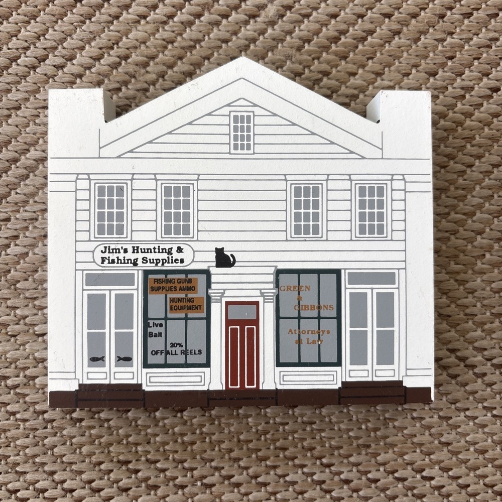 Cat's Meow Village Elm Street Jim's Hunting And Fishing Wooden Shelf Sitter